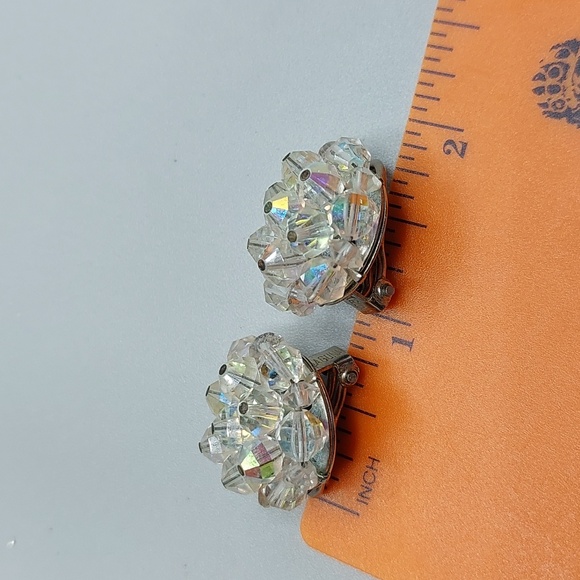 Vintage LAGUNA Elegant AB Crystal Cluster Silver Tone Omega Back Clip Earrings - Picture 6 of 6
